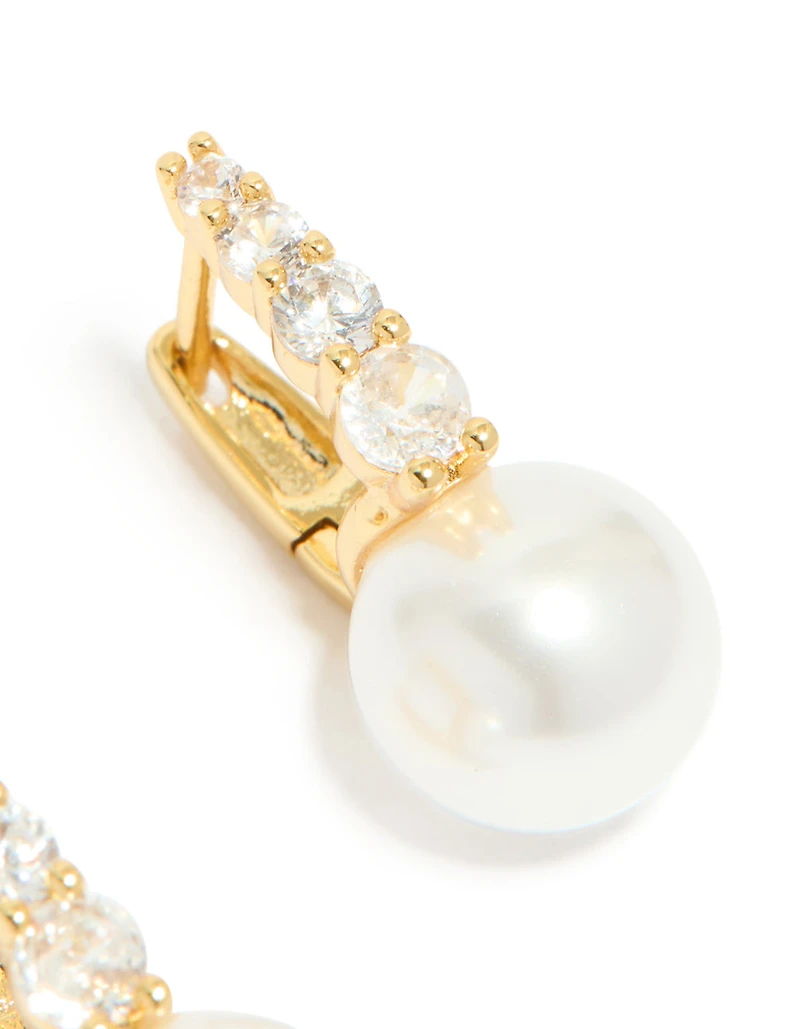 Gold Plated Cubic Zirconia Pavé & Pearl Drop Earrings