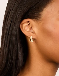 Boucles d’oreilles à anneau ouvert en double couche en incrustation de zircone en zircone plaqué or