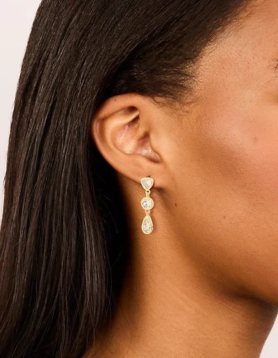 Gold Plated Cubic Zirconia Organic Circle Triple Drop Earrings
