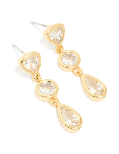 Gold Plated Cubic Zirconia Organic Circle Triple Drop Earrings