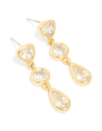 Gold Plated Cubic Zirconia Organic Circle Triple Drop Earrings