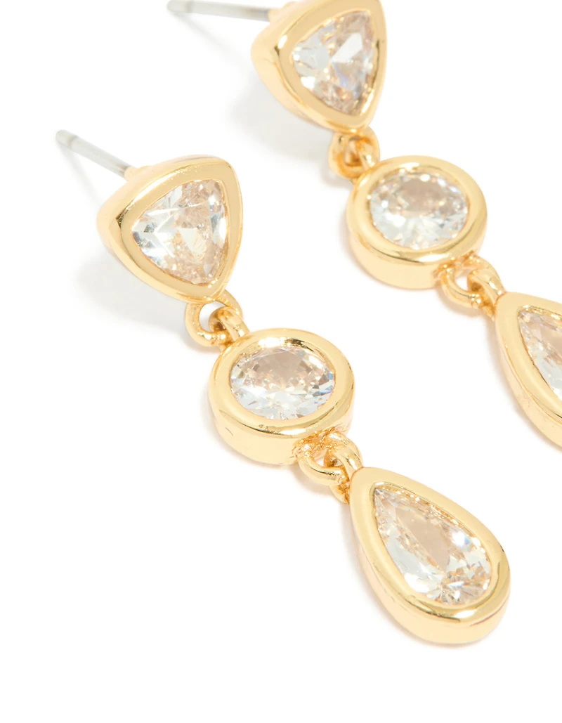 Gold Plated Cubic Zirconia Organic Circle Triple Drop Earrings
