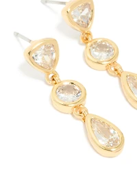 Gold Plated Cubic Zirconia Organic Circle Triple Drop Earrings
