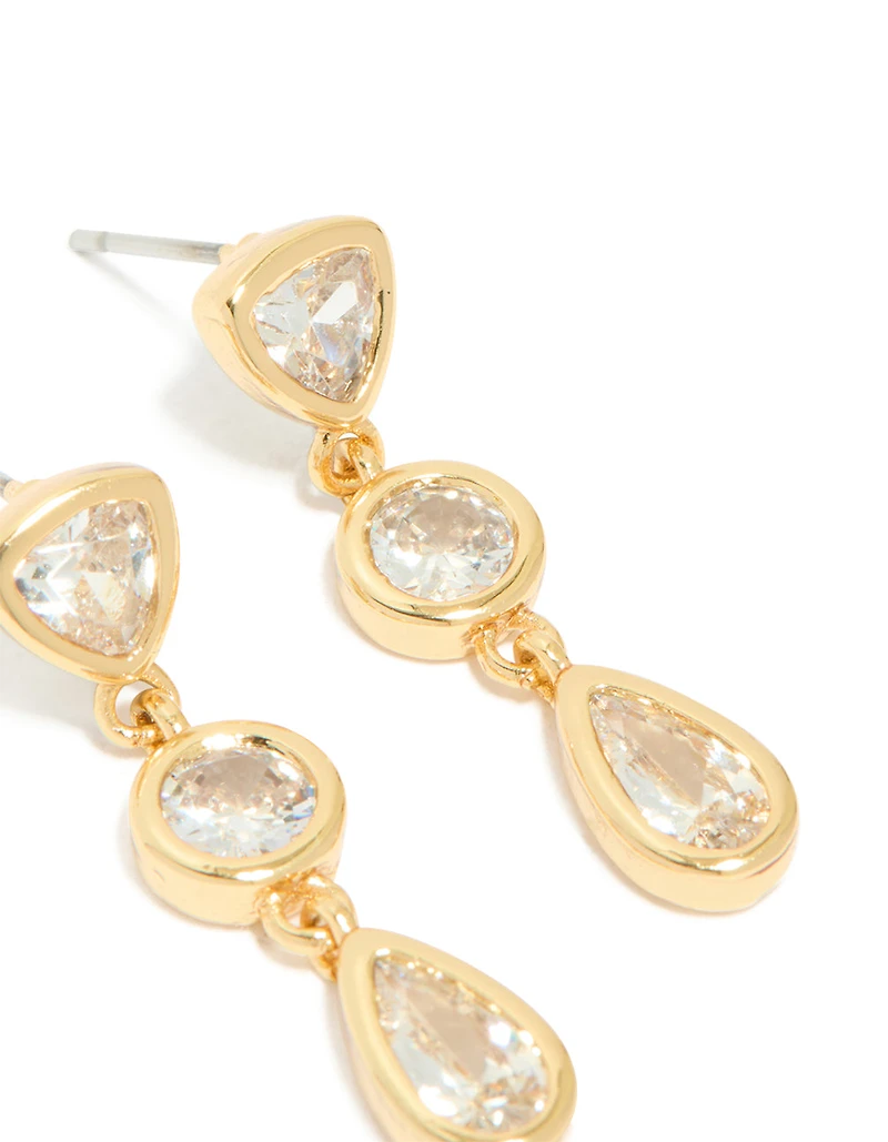 Gold Plated Cubic Zirconia Organic Circle Triple Drop Earrings