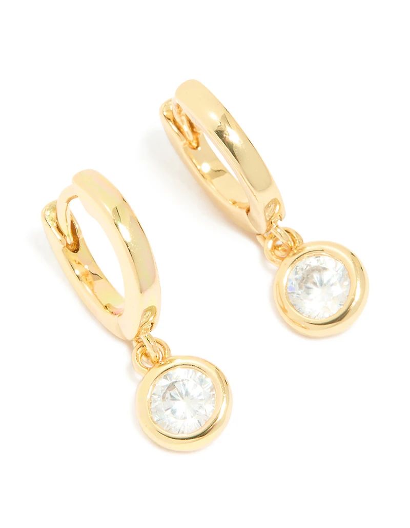 Gold Plated Cubic Zirconia Circle Huggie Earrings