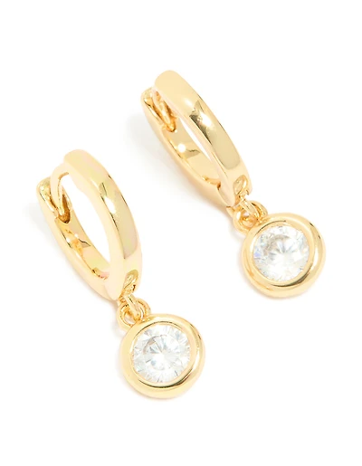 Gold Plated Cubic Zirconia Circle Huggie Earrings