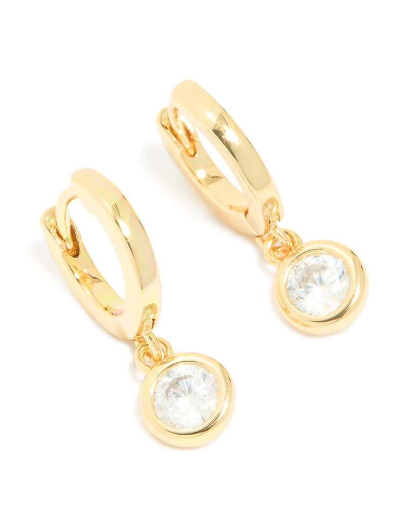 Gold Plated Cubic Zirconia Circle Huggie Earrings