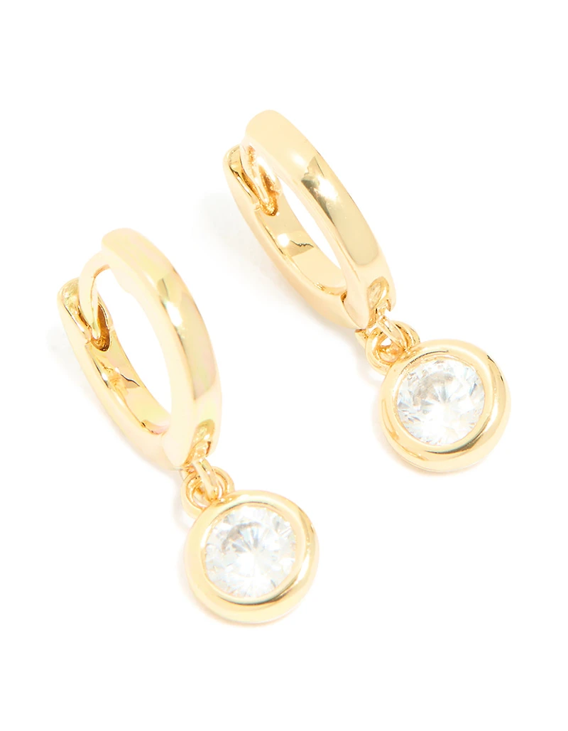 Gold Plated Cubic Zirconia Circle Huggie Earrings