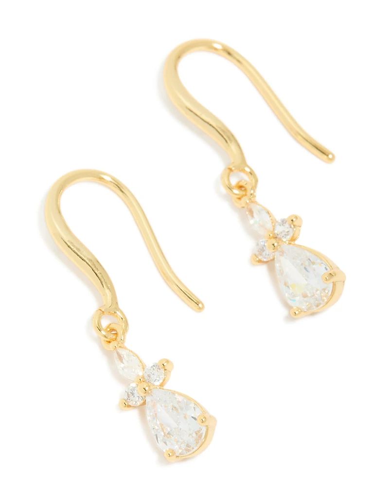 Gold Plated Cubic Zirconia Flower Hook Earrings