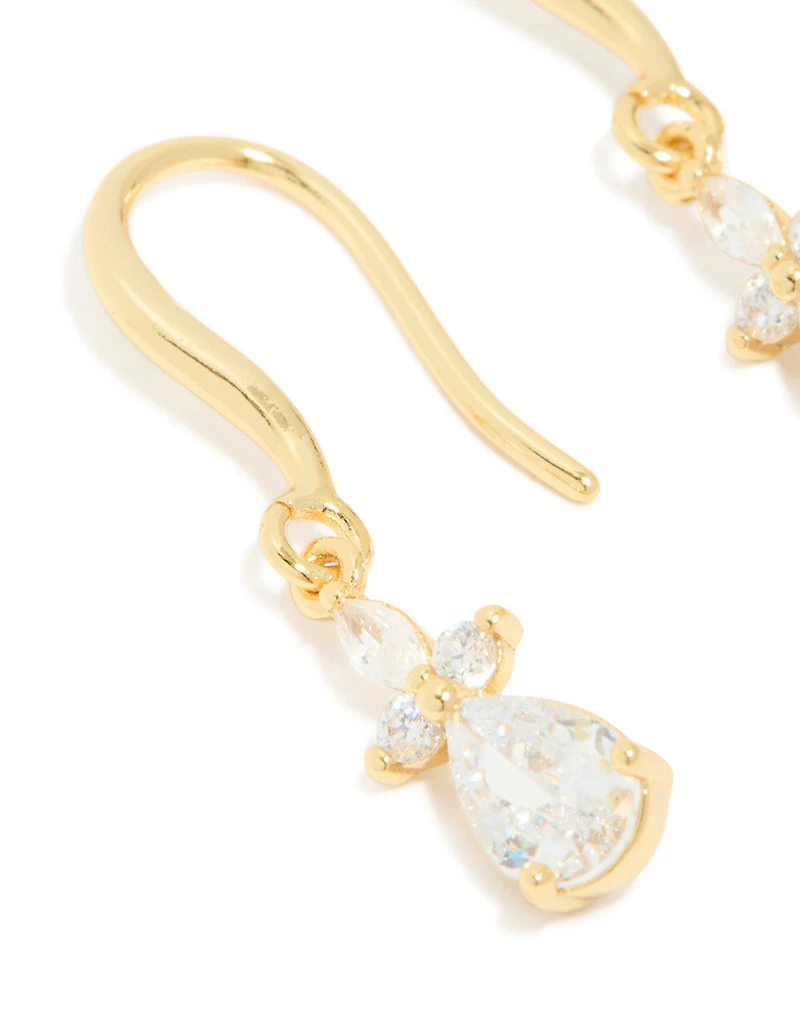Gold Plated Cubic Zirconia Flower Hook Earrings