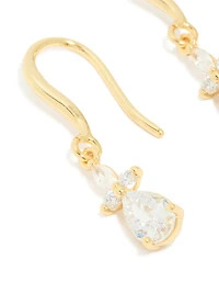 Gold Plated Cubic Zirconia Flower Hook Earrings