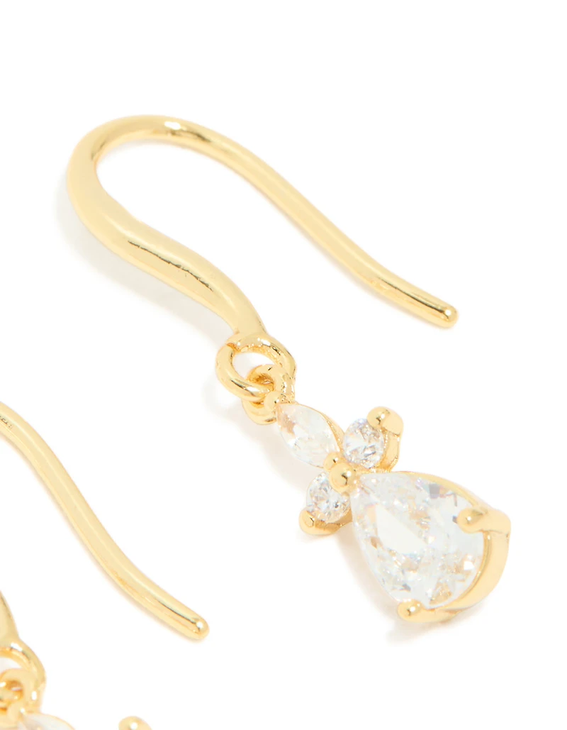 Gold Plated Cubic Zirconia Flower Hook Earrings