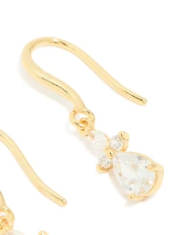 Gold Plated Cubic Zirconia Flower Hook Earrings