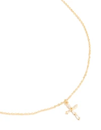 Gold Plated Cubic Zirconia Baguette Cross Necklace
