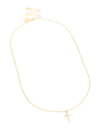 Gold Plated Cubic Zirconia Baguette Cross Necklace