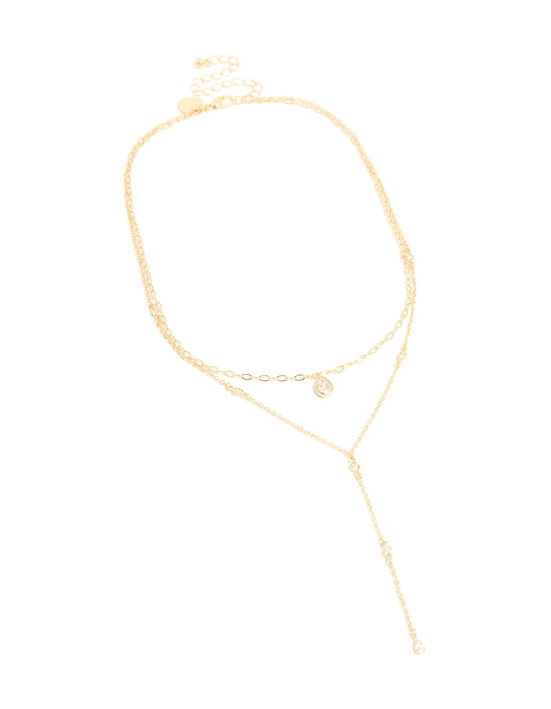 Gold Plated Cubic Zirconia Layered Y-Necklace