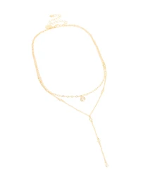 Gold Plated Cubic Zirconia Layered Y-Necklace