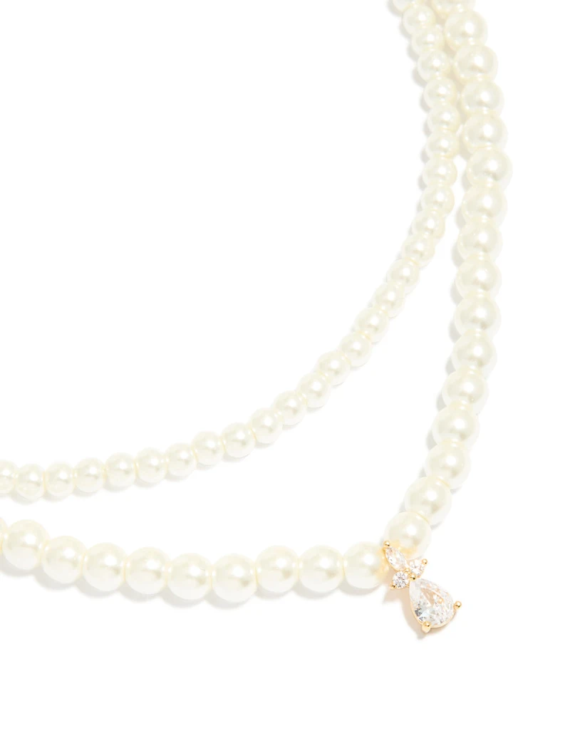 Collier en couches en zircone cubique et perles plaqué or