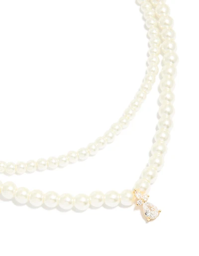 Collier en couches en zircone cubique et perles plaqué or
