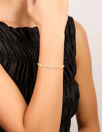 Gold Plated Cubic Zirconia Flower Toggle Bracelet
