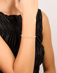Gold Plated Cubic Zirconia Flower Toggle Bracelet