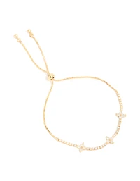 Gold Plated Cubic Zirconia Flower Toggle Bracelet