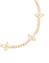 Gold Plated Cubic Zirconia Flower Toggle Bracelet