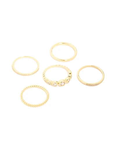 Gold Plated Cubic Zirconia Bezel Rings 5-Pack