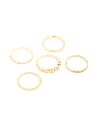 Gold Plated Cubic Zirconia Bezel Rings 5-Pack
