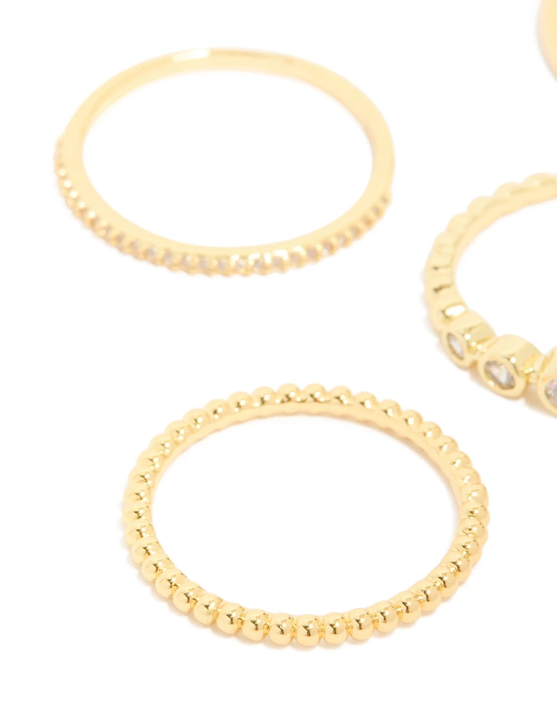 Gold Plated Cubic Zirconia Bezel Rings 5-Pack
