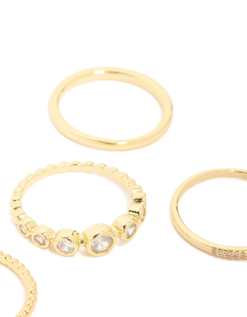 Gold Plated Cubic Zirconia Bezel Rings 5-Pack