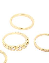 Gold Plated Cubic Zirconia Bezel Rings 5-Pack