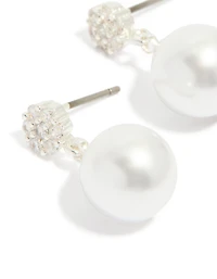 Silver Plated Small Round Cubic Zirconia & Pearl Drop Earrings
