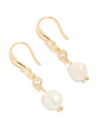 Gold Plated Cubic Zirconia & Freshwater Pearl Hook Earrings