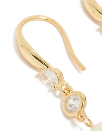 Gold Plated Cubic Zirconia & Freshwater Pearl Hook Earrings