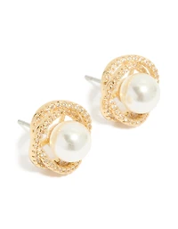 Gold Plated Cubic Zirconia & Pearl Twist Stud Earrings