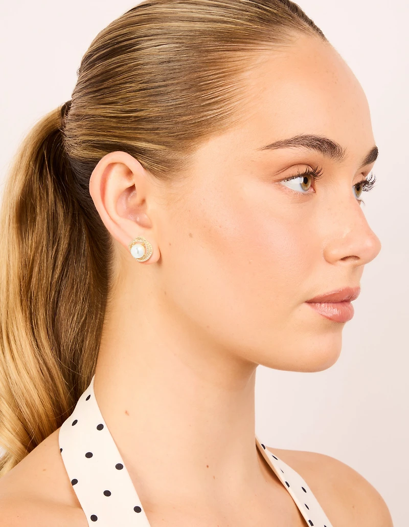 Gold Plated Cubic Zirconia & Pearl Twist Stud Earrings