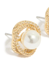 Gold Plated Cubic Zirconia & Pearl Twist Stud Earrings