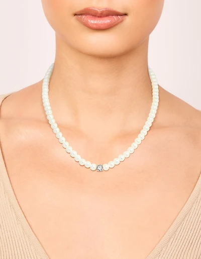 Gold Plated Pearl Inlay & Cubic Zirconia Necklace