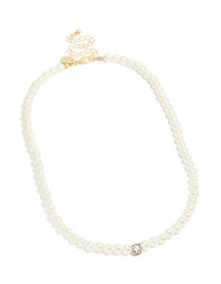 Gold Plated Pearl Inlay & Cubic Zirconia Necklace