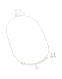 Silver Plated Cubic Zirconia Dainty Vine Drop Earrings & Necklace Jewellery Set