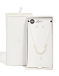 Silver Plated Cubic Zirconia Dainty Vine Drop Earrings & Necklace Jewellery Set