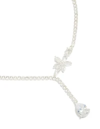 Silver Plated Cubic Zirconia Flower Cup Chain Y-Necklace