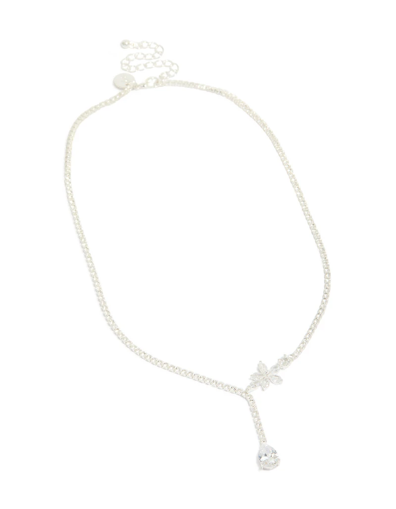 Silver Plated Cubic Zirconia Flower Cup Chain Y-Necklace