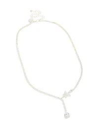 Silver Plated Cubic Zirconia Flower Cup Chain Y-Necklace