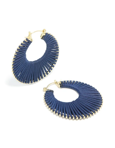 Gold Dark Blue Thread Hoop Earrings