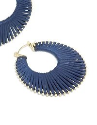 Gold Dark Blue Thread Hoop Earrings