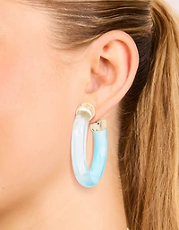 Translucent & Light Blue Ombre Large Open Hoop Earrings