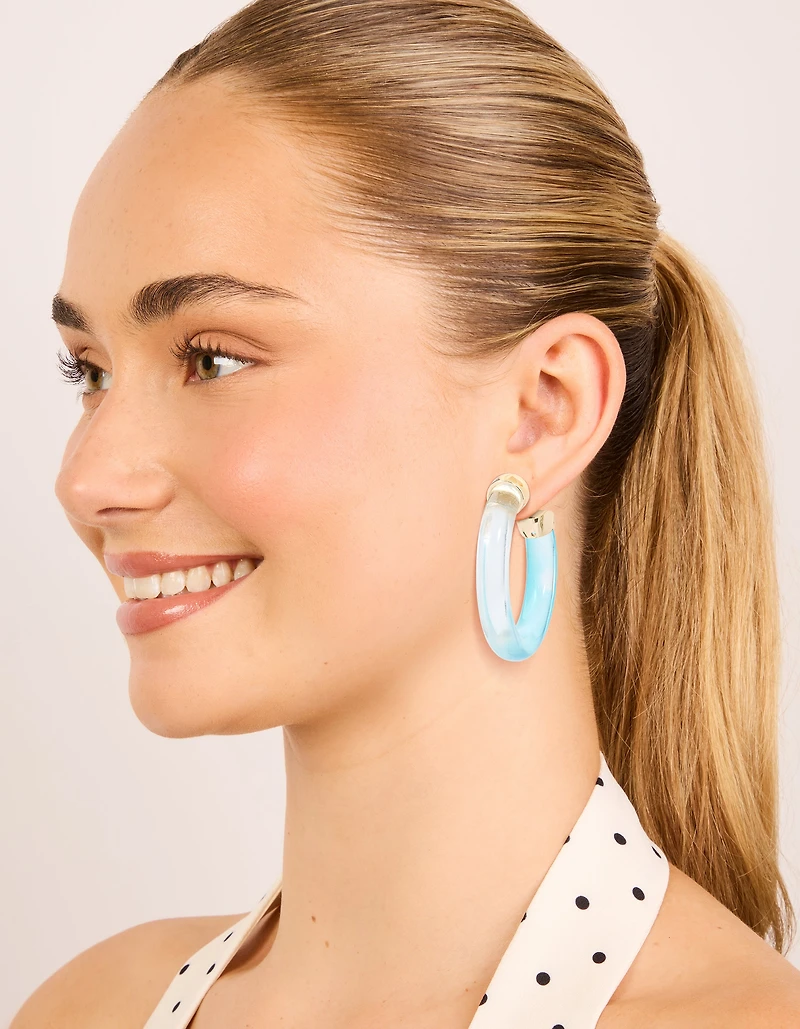 Translucent & Light Blue Ombre Large Open Hoop Earrings