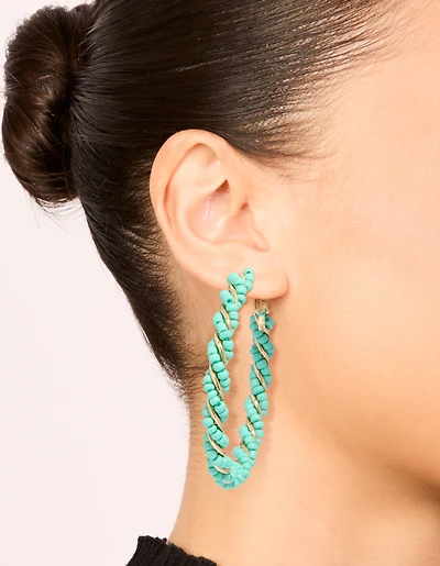 Light Blue Beaded Small Hoop Earrings